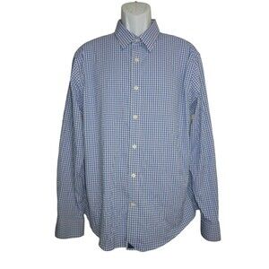 UnTuckit Shirt Men Extra Large XL Nylon Stretch Long Sleeve Button Up Blue Check